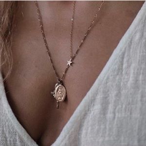 14k Gold Filled Cross and Mary Medallion Necklace